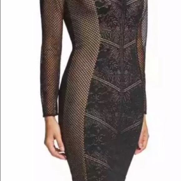 Dress the Population Mesh detail black/nude dress - Picture 2 of 6